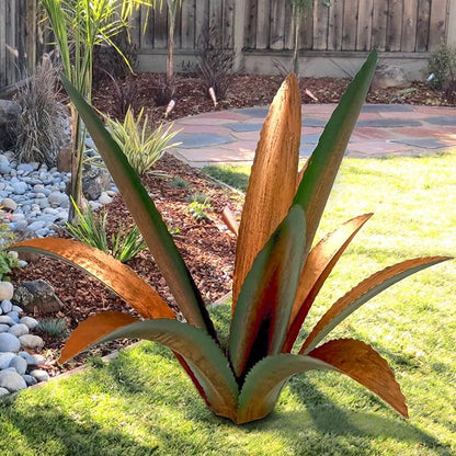 Metal Agave Garden Sculpture - 9-Leaf Rustic Botanical Outdoor Decor
