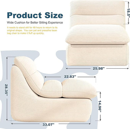 Cream Corduroy Ergonomic Floor Lounge Chair - Structured Memory Foam Seat with Lumbar Support for Nursing, Reading, and Modern Interiors
