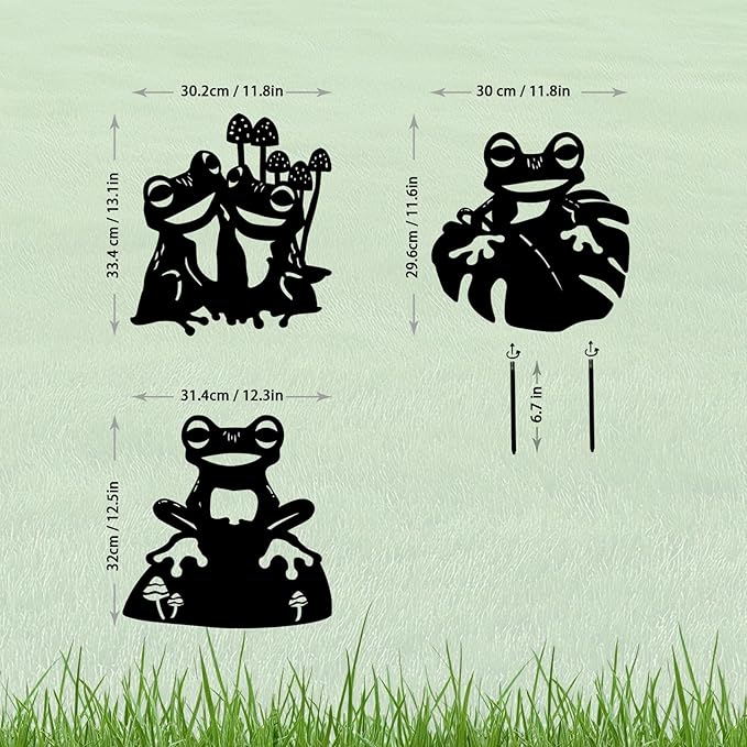 3-Pack Frog Metal Garden Stakes - Weather-Resistant Yard and Patio Decor