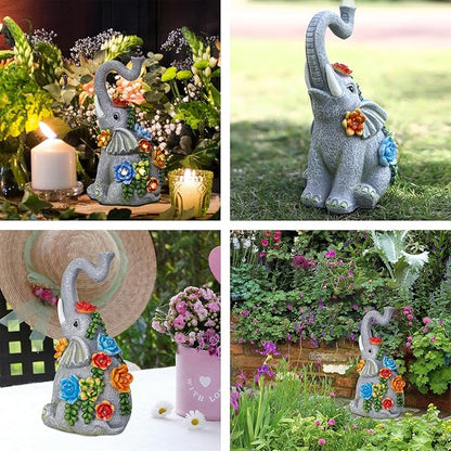Solar Elephant Garden Statue with 8 LED Lights - Waterproof Resin Outdoor Decor
