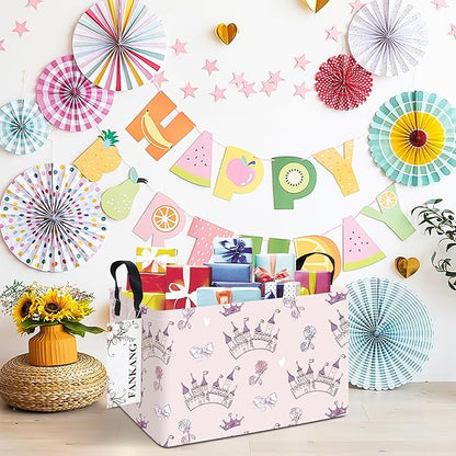 Princess Castle Foldable Storage Bin – 14.9"x10.2"x9" | Waterproof Canvas | Kids Toy Laundry Basket for Nursery Bedroom & Playroom
