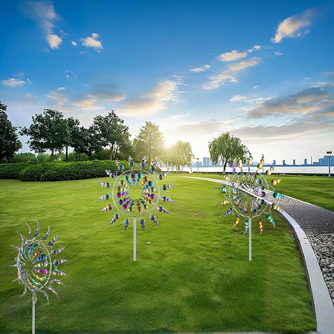 3D Kinetic Metal Wind Spinners – 2-Pack Colorful Garden Wind Sculpture | Multi-Directional Ball Bearing | Yard & Garden Decor