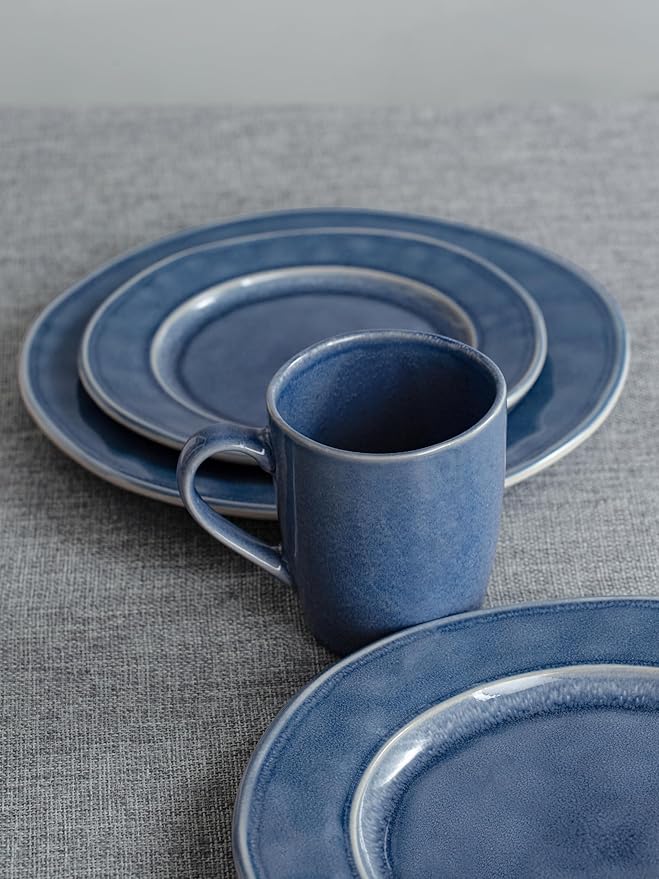 Aurora Reactive Glaze Stoneware Mugs – Set of 4 | 14oz Lagoon Blue | Handcrafted Artisan Coffee Mugs for Latte, Cappuccino & More