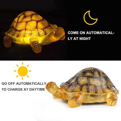 Solar Turtle Garden Statue with LED Lights - Waterproof Resin Outdoor Decor