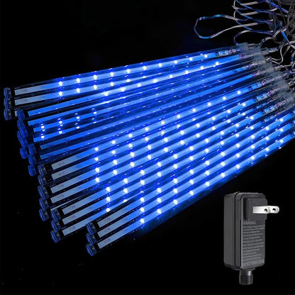 Blue LED tube light strands with clear covers and UL power adapter plug