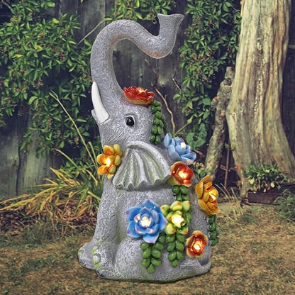 Solar Elephant Garden Statue with 8 LED Lights - Waterproof Resin Outdoor Decor