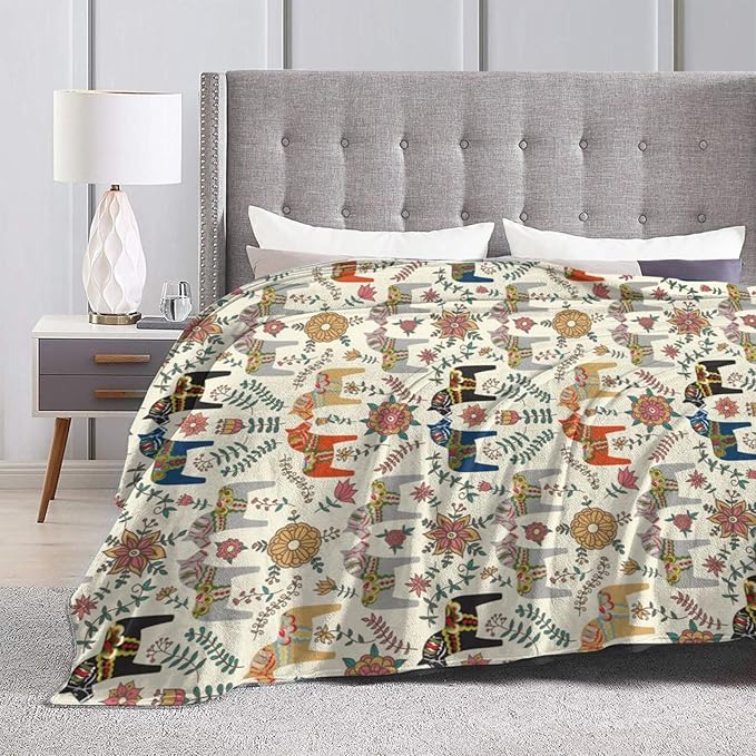 Swedish Dala Horses Fleece Throw Blanket – 60"x50" | Scandinavian Folk Art Design | Soft Blanket for Teens, Girls & Boys