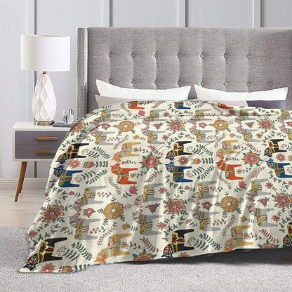 Swedish Dala Horses Fleece Throw Blanket – 60"x50" | Scandinavian Folk Art Design | Soft Blanket for Teens, Girls & Boys