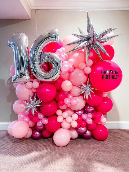 Hot Pink Balloon Garland Kit – 130pcs | 4 Sizes 5" 10" 12" 18" Natural Latex | Bold Birthday Valentine's Day Bachelorette Party Decorations