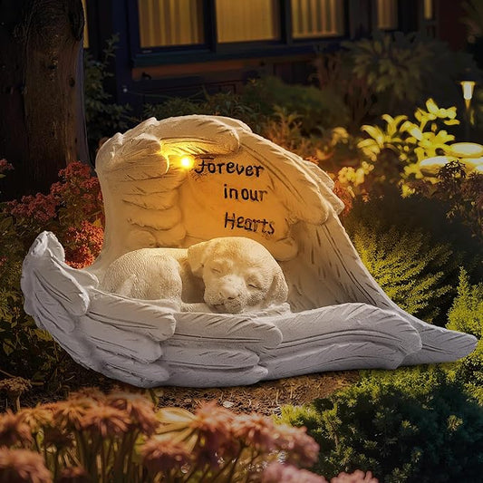 Sleeping Angel Puppy Memorial Solar Garden Statue - IP44 Resin Pet Loss Decor