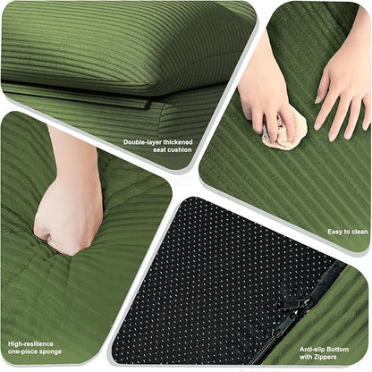 Forest Green Corduroy Ergonomic Floor Lounge Chair - Structured Memory Foam Seat with Lumbar Support for Biophilic Interiors, Nursery, and Focused Reading