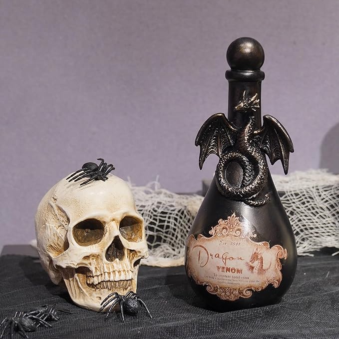 Gothic Dragon Potion Bottle - Handcrafted Resin Halloween Decor for Witch Shelves and Tiered Trays