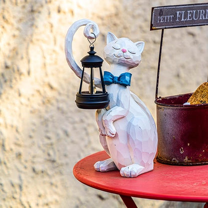 Pearly Paw Cat Solar Garden Light - LED Resin Statue for Indoor and Outdoor Decor