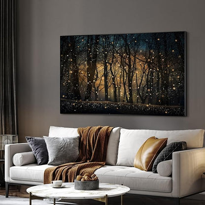 Magical Firefly Night Forest Framed Wall Art – Extra Large 30"x60" Enchanted Woodland Scene | Statement Home Decor for Living Room & Bedroom
