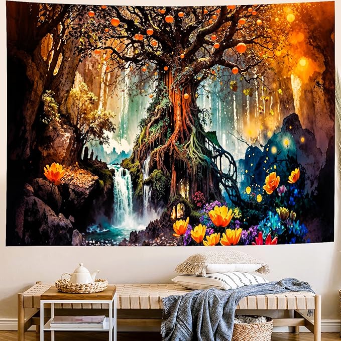 Tree of Life Tapestry – Magical Enchanted Forest Wall Hanging | Fairy Tale Mystical Nature | 59.1" x 78.7"