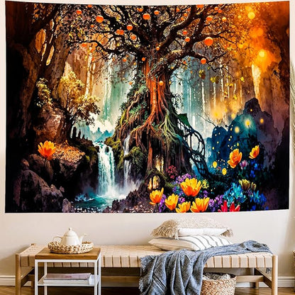 Tree of Life Tapestry – Magical Enchanted Forest Wall Hanging | Fairy Tale Mystical Nature | 59.1" x 78.7"