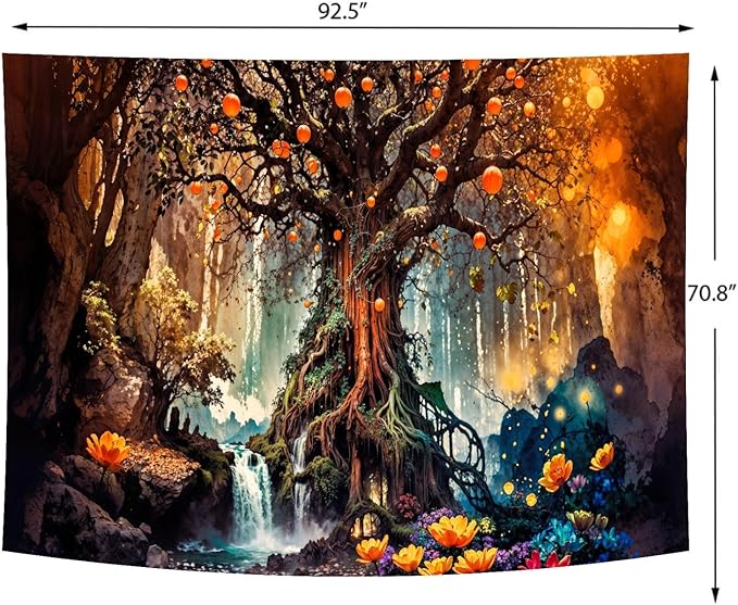 Magical Forest Tree of Life Tapestry – 70.8"x92.5" Extra Large | 3D HD Print Enchanted Fairy Tale Nature | Mystical Feature Wall Hanging Headboard for Bedroom & Living Room