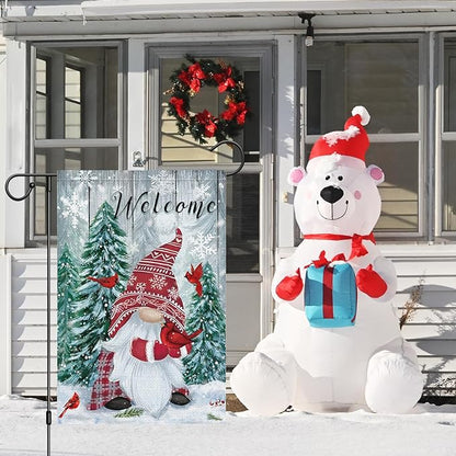 Heyfibro Welcome Christmas Garden Flag Winter Gnome Garden Flags 12x18 Double Sided Burlap Cardinals Snowflakes Snow Garden Yard Flags for Seasonal Outside Outdoor House Decoration (ONLY FLAG)
