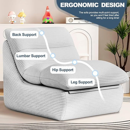 Light Gray Corduroy Ergonomic Floor Lounge Chair - Structured Memory Foam Seat with Lumbar Support for Minimal Interiors, Nursery, and the Quietest Corner in the House