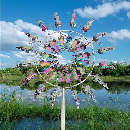 3D Kinetic Metal Wind Spinners – 2-Pack Colorful Garden Wind Sculpture | Multi-Directional Ball Bearing | Yard & Garden Decor