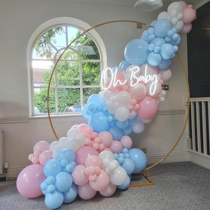 Pink & Blue Confetti Balloon Set – 35pcs 12" | Pastel Pink Blue White & Gold Confetti | Gender Reveal Baby Shower Birthday Bachelorette