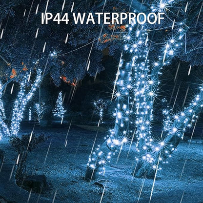 IP44 waterproof Christmas LED string lights with cool white bulbs on green wire