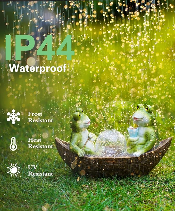 Solar Frogs in a Boat Garden Statue - IP44 Waterproof Resin Outdoor Sculpture and Yard Decor