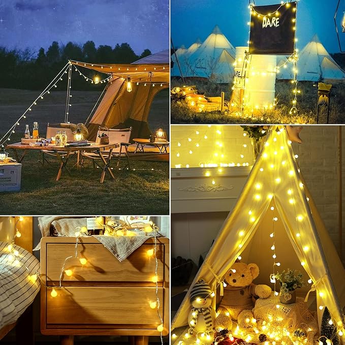Mini Globe String Lights – 66ft 200 LED Warm White | IP44 Waterproof | Remote & Timer | Indoor Outdoor Party Wedding Garden Christmas