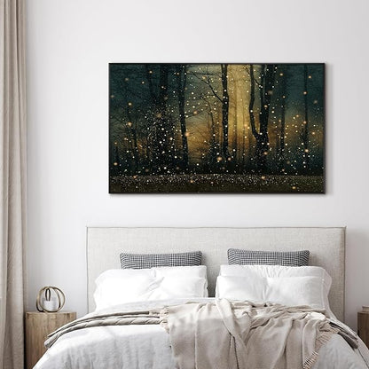 Magical Firefly Forest at Twilight Framed Wall Art – Extra Large 30"x60" Enchanted Nature Scene | Statement Home Decor for Living Room & Bedroom