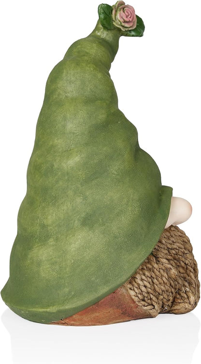 Alpine Corporation - 10" Tall Outdoor Garden Gnome Decor - Gnome Head with Rope Beard and Flower on Green Hat – Durable Lawn Scupture, Ideal for Patio, Deck, & Yard