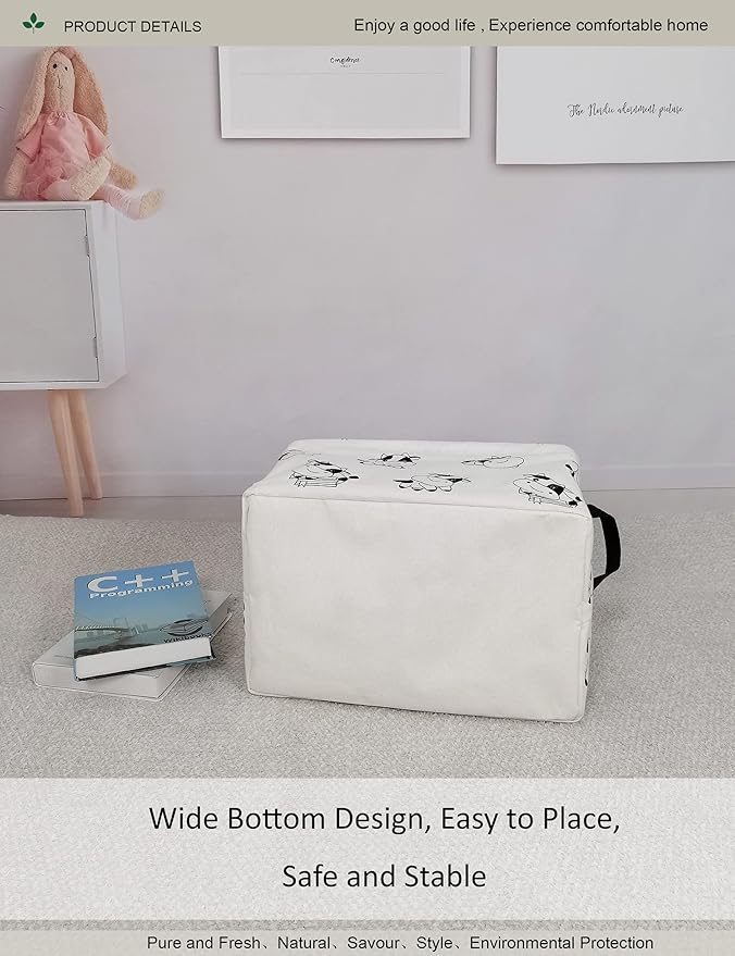 Cartoon Cow Canvas Storage Hamper Basket - Foldable Waterproof Black and White Cow Print Bin for Farm Nursery, Kids Room, and Cow Gift Hampers