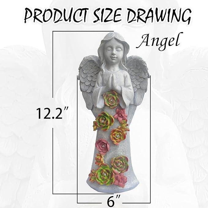 Angel Solar Garden Statue with Succulent Accents and 6 LED Lights