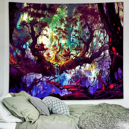 Mystical Landscape Forest Tapestry – Magical Enchanted Tree Wall Hanging | Psychedelic Nature Decor | 59.1" x 78.7"