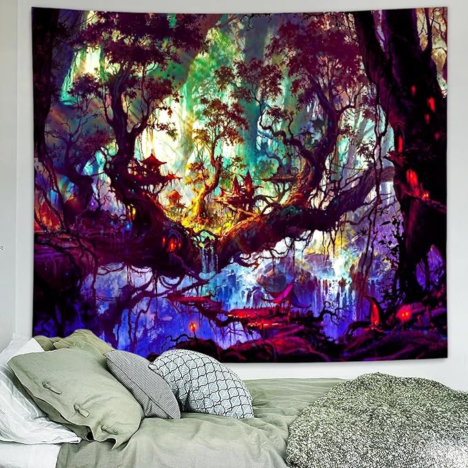 Mystical Landscape Forest Tapestry (Large) – Magical Enchanted Tree Wall Hanging | Oversized Nature Decor | 70.8" x 92.5"