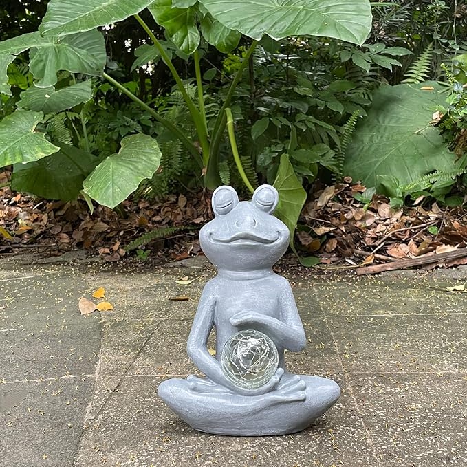 Solar Yoga Frog Garden Statue - Meditating Zen Frog Outdoor Decor with LED Light