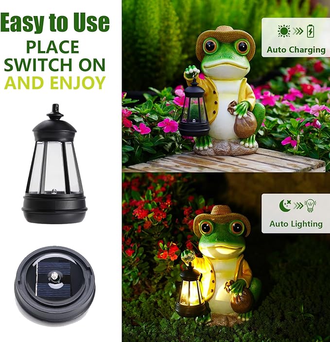 Solar Frog Garden Statue with Detachable Lantern - 10-Inch Resin Outdoor Decor