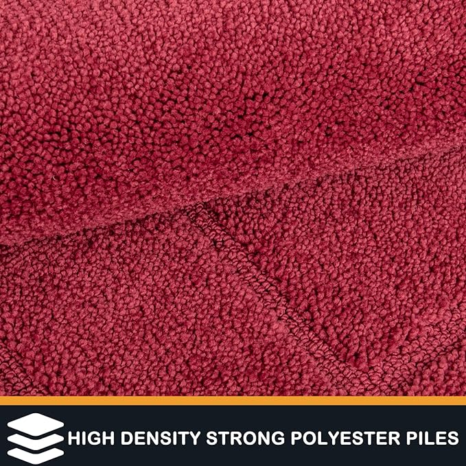 Burgundy red high-density polyester pile runner texture close-up