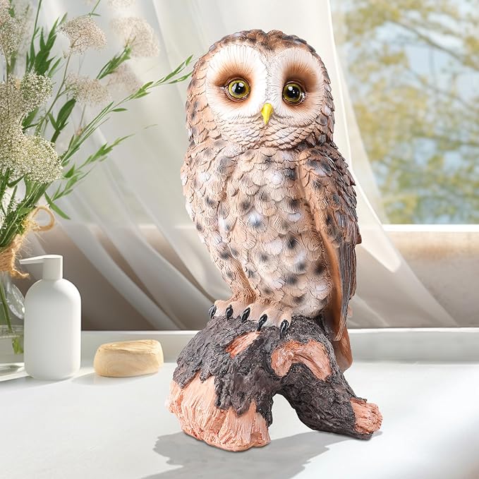 Hand-Painted Owl Garden Statue - UV-Protected Resin Outdoor Decor for Porch, Patio, Lawn, Yard, Balcony, and Windowsill