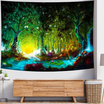 Mystical River Forest Tapestry – Fairy Tale Sunrise & Sunset Landscape Wall Hanging | 3 Sizes | Bedroom & Living Room Decor