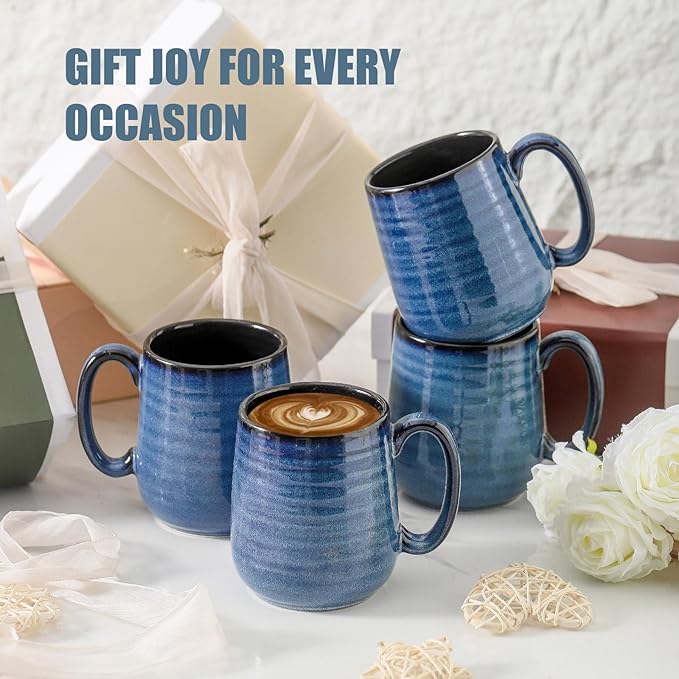 Navy Blue Ceramic Coffee Mugs – Set of 6 | 12oz Thick-Wall Heat Retention | Dishwasher & Microwave Safe | Coffee Gift Set