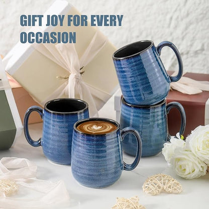Navy Blue Ceramic Coffee Mugs – Set of 6 | 12oz Thick-Wall Heat Retention | Dishwasher & Microwave Safe | Coffee Gift Set