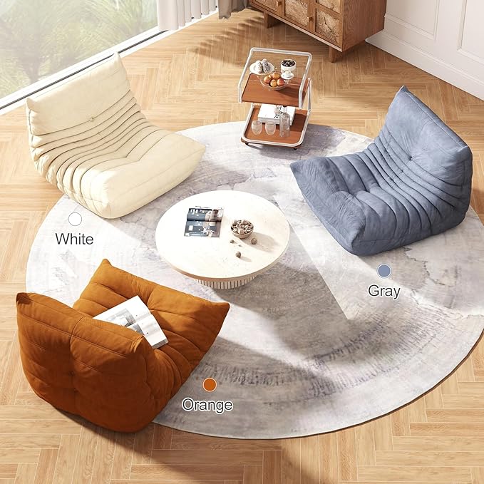 Amber Orange Ripple Single Floor Lounge Chair - Togo-Style Bold Solo Foam Seat for Reading Nook, Nursery, and Warm Character Interiors