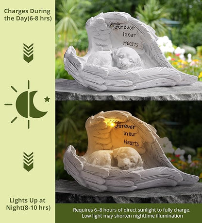 Sleeping Angel Puppy Memorial Solar Garden Statue - IP44 Resin Pet Loss Decor