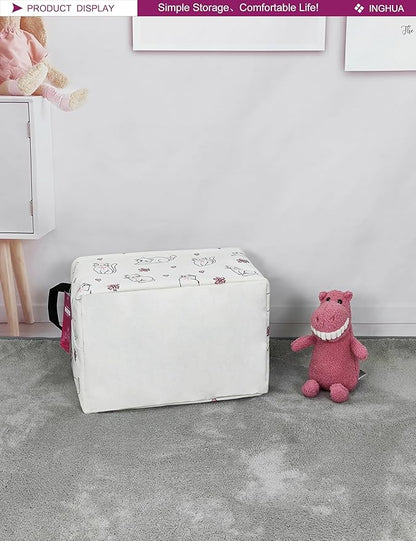 Rectangular fabric storage basket with cat print, foldable fabric cube, side carry handles