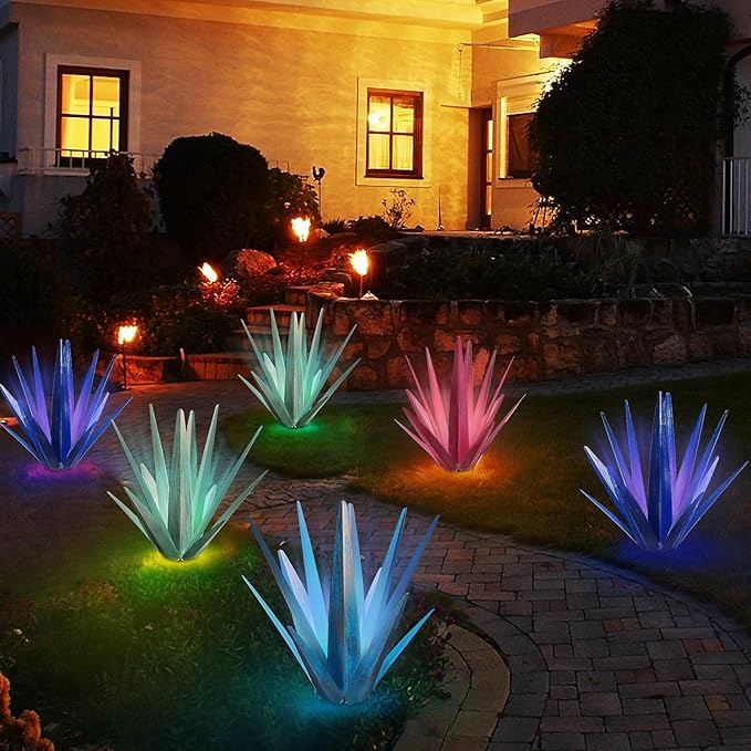 Metal Agave Garden Sculpture with Solar Light - Large Handmade Rustic Outdoor Decor