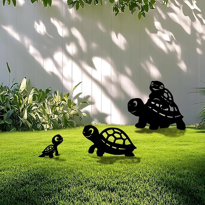 3-Pack Turtle Metal Garden Stakes - Weather-Resistant Yard and Patio Decor