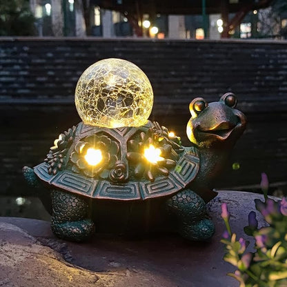 Solar Turtle Garden Statue Holding Lantern - Hand-Painted UV-Resistant Resin Outdoor Decor