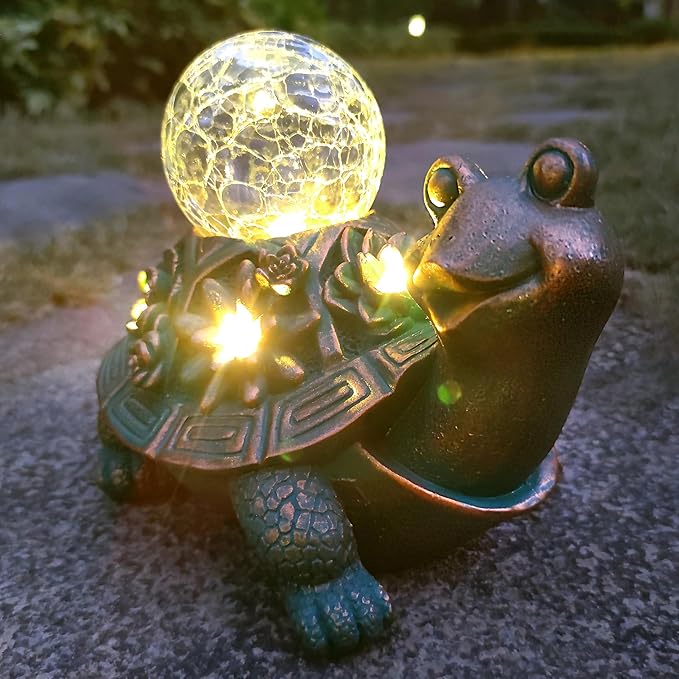 Solar Turtle Garden Statue Holding Lantern - Hand-Painted UV-Resistant Resin Outdoor Decor