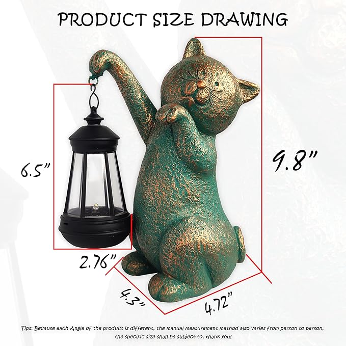 Solar Cat Garden Statue Holding Lantern - Resin Outdoor Decor with Warm Welcoming Glow