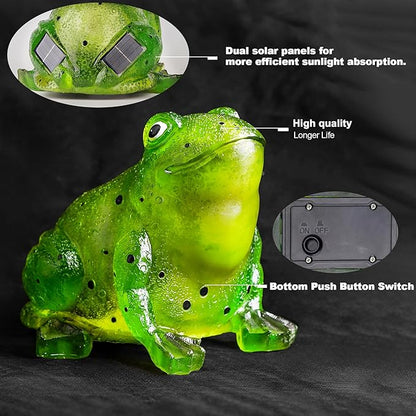 Green Solar Frog Garden Statue Light - Polyresin Outdoor Lawn and Patio Decor